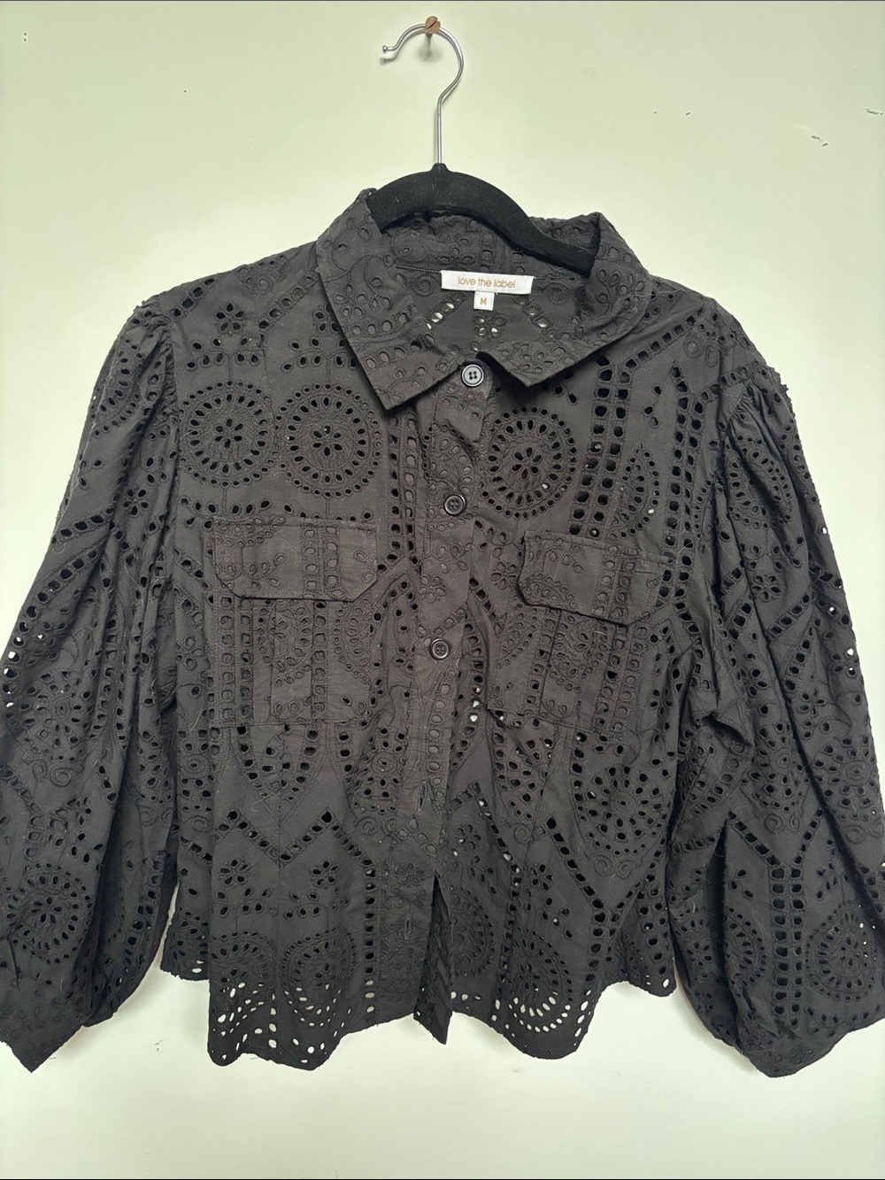Love the Label Black Eyelet Button-Front Shirt